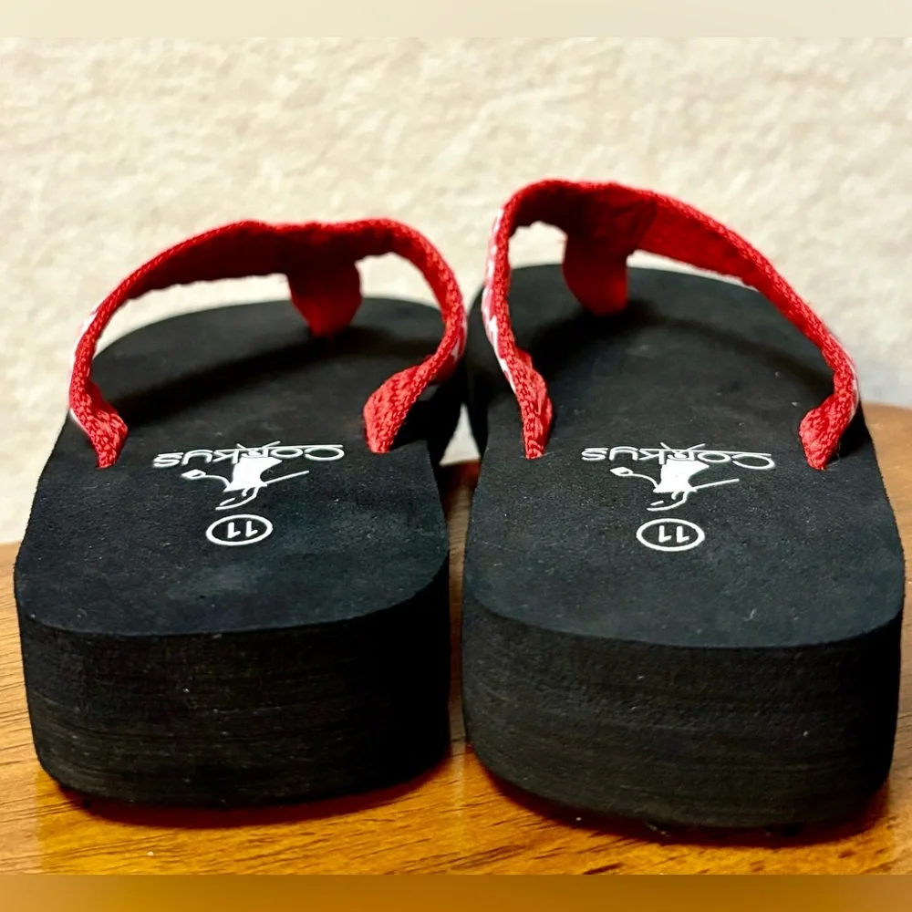 Corkys Girls Red White Polka Dot Flip Flops Size 11 Toddler Soft Beach Sandals